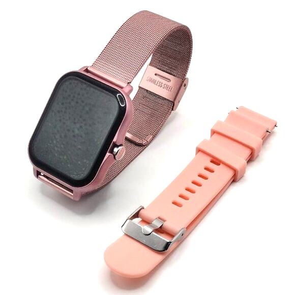 Pink Smartwatch Stainless Steel for Android or Apple Fitness Sleep Heart Tracker - Picture 2 of 10